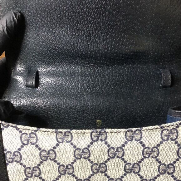 GUCCI GG Ophidia Sherryline Stripe Navy Leather Grey Coated Canvas MessengerBag - Picture 7 of 17